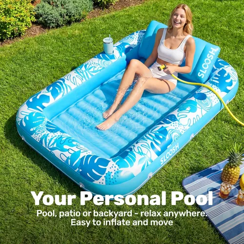 Miniatura 3 de Flotador inflable de bronceado para piscina Sloosh, 70 x 46 pulgadas, flotadores de piscina para adultos con almohada, 4 en 1, balsa de baño de sol