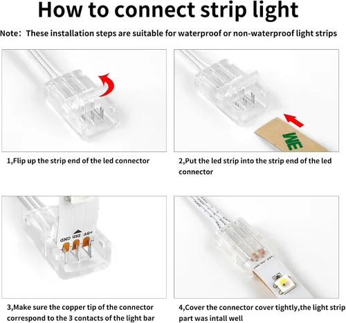 Miniatura 6 de RGBZONE Kit de conector LED de 3 pines de 0.394 in con cable de extensión de 3 pines de 32.8 pies y 10 piezas de tira LED de 3 pines para conectores