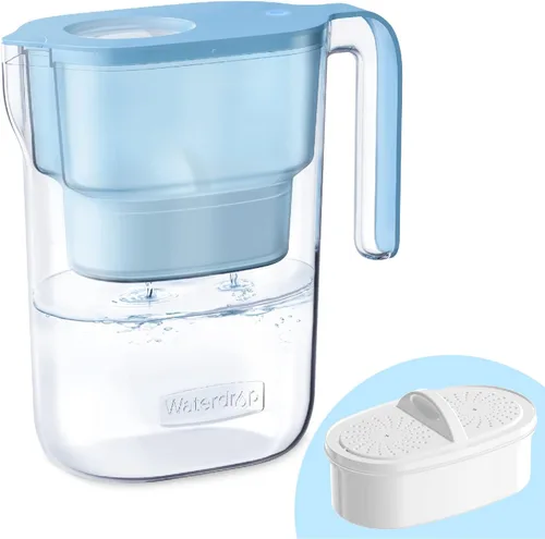 Waterdrop Jarra de Filtro de Agua con 1 Filtro, 5X Veces Más Duración, Dura 200 Galones, para Refrigerador, Encimera y Regalo, Reduce PFOA/PFOS, Azur