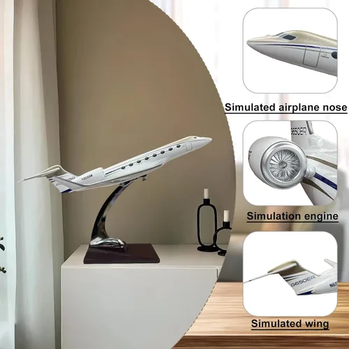 Miniatura 3 de Modelo de avión a escala 1:100 Gulfstream G650 Aviones de simulación a presión para adultos, modelo de resina de 12 pulgadas, entusiastas