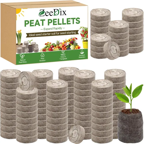Miniatura 9 de ZeeDix 55 unidades de 1.181 in de fibra comprimida de pellets de turba, iniciadores de semillas de plantas de suelo, tapones de vivero, paleta, 300