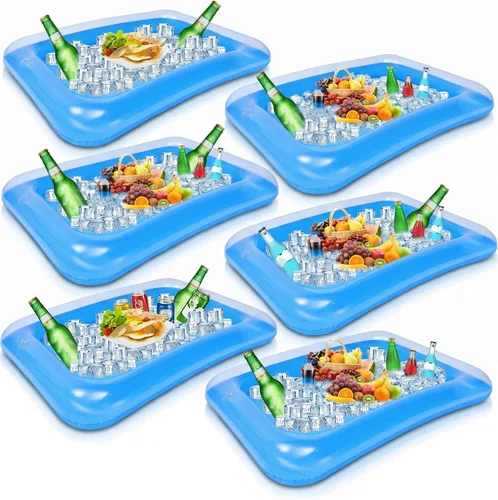Paquete de 6 barras inflables para servir hielo, bandeja de hielo inflable para fiestas, mesa de alimentos, buffet, refrigerador, contenedor para
