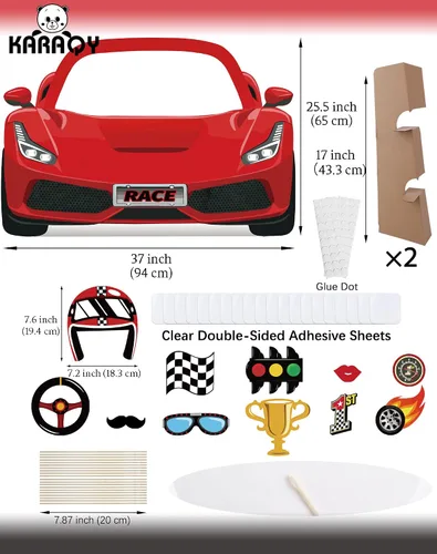 Miniatura 2 de Juego de accesorios para cabina de fotos de autos de carreras, soporte de cartulina roja para fiesta de cumpleaños, baby shower, suministros