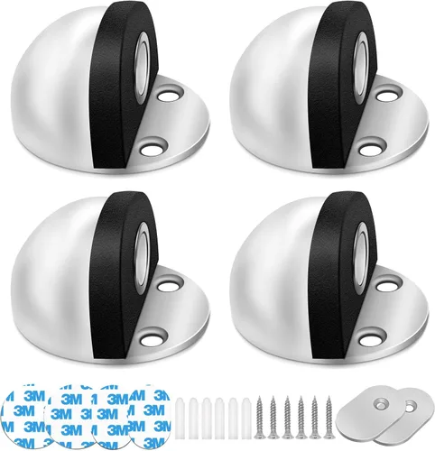 Miniatura 15 de HUTLON Topes de puerta, paquete de 2, tope magnético de puerta, autoadhesivo, negro para montaje en suelo, soporte magnético para puerta