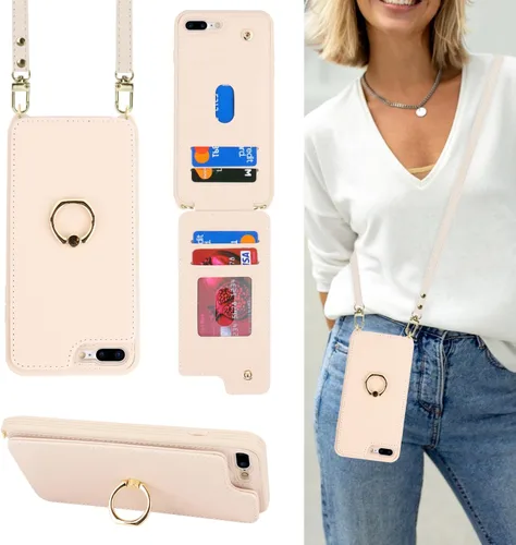 Miniatura 47 de Lipvina para iPhone 11 Pro Funda para teléfono con tarjetero y correa para mujeres, cordón cruzado, soporte de anillo con patas, cierre de presión