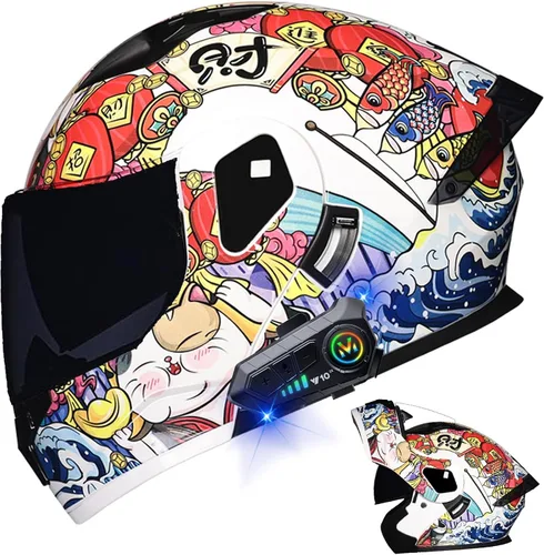 Miniatura 21 de Casco modular Bluetooth para motocicleta, aprobado por DOT, de cara completa, abatible, antivaho, doble visera, casco de motocicleta de calle, LENTE