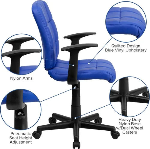 Miniatura 4 de Flash Furniture - Silla giratoria de respaldo medio de vinilo, acolchada, color negro Azul