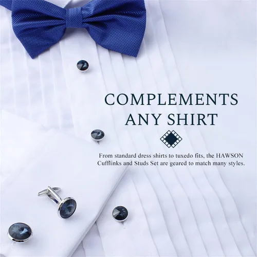 Miniatura 4 de HAWSON Gemelos para hombre con juego de tachuelas de camisa de 4/6 piezas, caja de regalo, joyería para hombre o accesorios para boda, fiesta