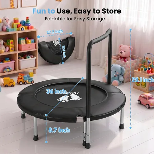 Miniatura 7 de RAVS 36" Toddler Trampoline for Kids Ages 1-6 with Thick Safety Pad Adjustable Foam Handle Easy Assembly Foldable Mini Kids Rebounder Baby