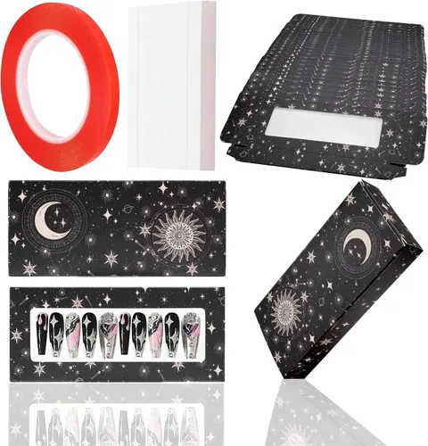 Miniatura 10 de 71 Piezas Caja de Embalaje Vacía de Uñas a Presión 35 Piezas Papeles de Fondo Blanco y 1 Cinta Adhesiva de Doble Cara, Juego de Caja Vacía de Uñas