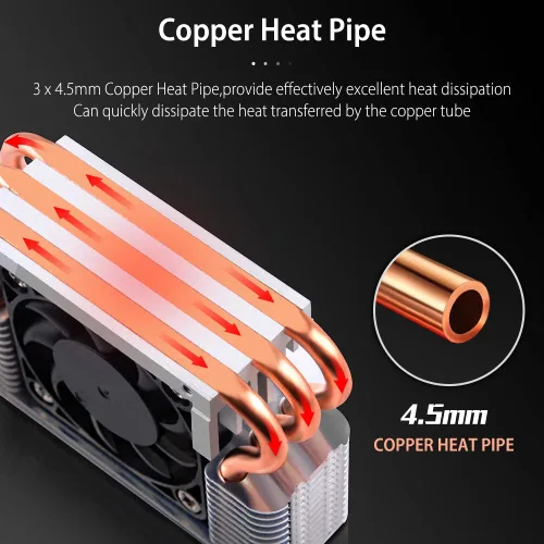 Miniatura 4 de Disipador de calor SSD M.2 2280 de 12 V con ventilador de enfriamiento PWM de 1.575 in, tubos de calor de cobre y almohadilla térmica, enfriador SSD
