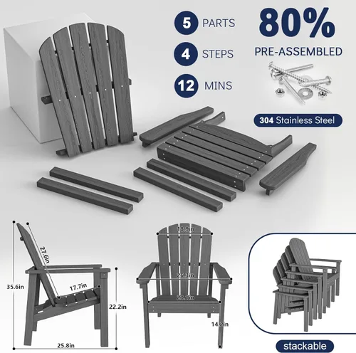 Miniatura 5 de nevilywood Sillas Adirondack compactas apilables, sillas de patio de polietileno de alta densidad de 26.3 pulgadas de ancho, duraderas, diseño que