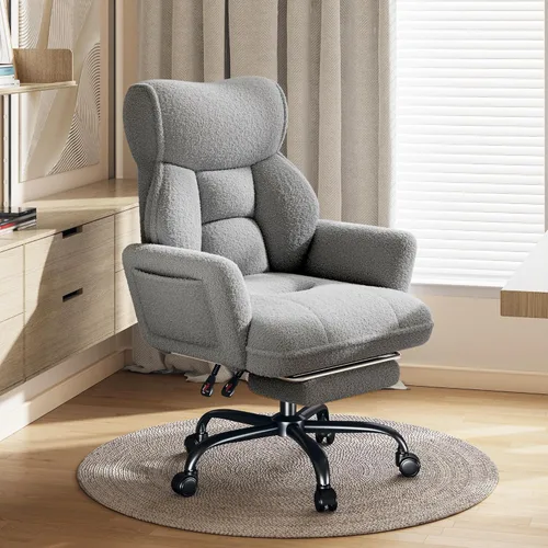 Miniatura 8 de DurayLoly Silla de oficina grande y alta con brazos y respaldo ajustables, silla de oficina ergonómica con reposapiés y tela cómoda para oficina