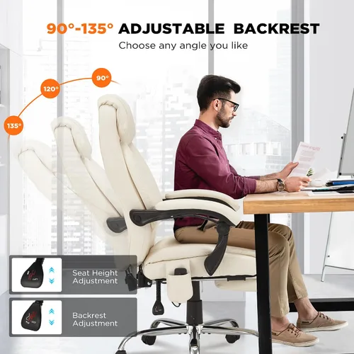 Miniatura 6 de HOMREST Silla de oficina climatizada con masaje vibratorio, silla de escritorio ejecutiva ergonómica con reposapiés retráctil y soporte lumbar