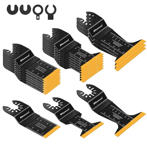 Miniatura 12 de Bionso Hoja de herramienta oscilante de titanio, 19 piezas, cuchillas multiherramienta universales profesionales para madera y metal, kits