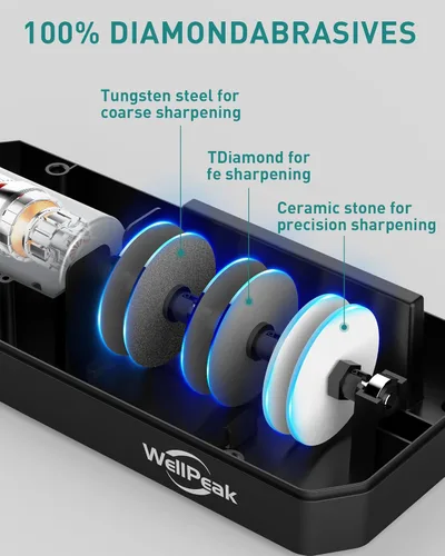 Miniatura 3 de Afilador Eléctrico de Cuchillos de 3 Etapas para Cuchillos de 18/20 Grados, Sistema de Afilado Abrasivo de Diamante para Cuchillos de Chef de Filo