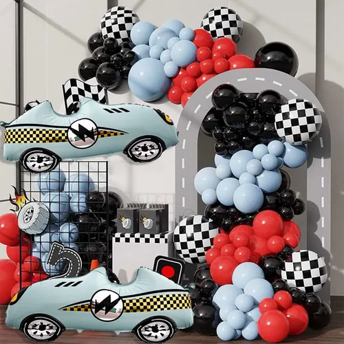 Miniatura 7 de 2 globos grandes para autos de carreras, globos de carreras de 43 pulgadas color azul azulado para decoración de fiesta de autos de carreras