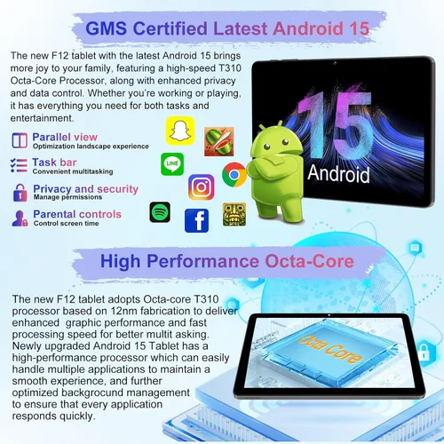 Miniatura 4 de Tableta Android 15 de 10.1 pulgadas 30GB+128GB+1TB ampliable, 2025 Octa-Core 8000mAh con teclado y ratón, Inteligencia Artificial Gemini, 5G WiFi