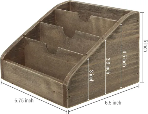 Miniatura 2 de Organizador de correspondencia/Organizador de escritorio de oficina clásico y rústico de madera oscura con 4 compartimientos