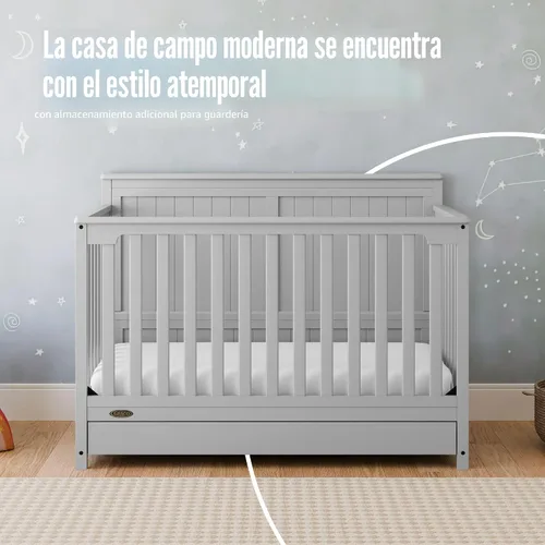 Miniatura 4 de Graco Hadley Cuna convertible 5 en 1 con cajón (Gris Guijarro) – Certificado GREENGUARD Gold, Combo de cuna con cajón, Cajón de almacenamiento