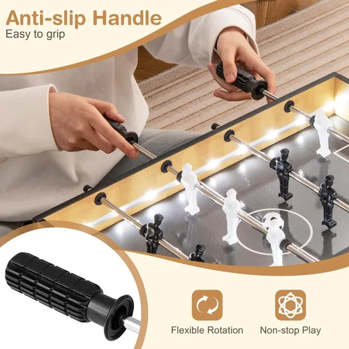 Miniatura 5 de Giantex Mesa de futbolín de 20 pulgadas, mesa de fútbol de mesa con luces LED, jugadores realistas y 2 bolas, mesa de juego de fútbol de madera