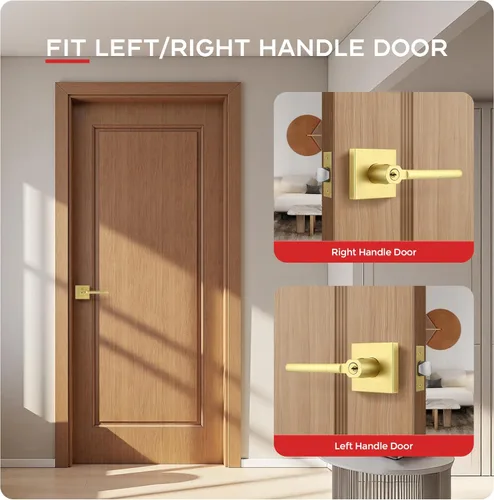 Miniatura 5 de Paquete de 1 pomo de puerta dorado, manija dorada para puerta interior con acabado de latón satinado, manijas de puerta de privacidad