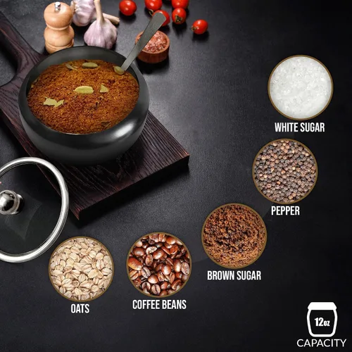 Miniatura 6 de Azucarero con tapa y cuchara Recipiente de azúcar de 12oz para barra de café Frasco portasal, té, caramelos, azúcar en cubo, azúcar moreno, ghee