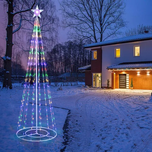 Alpine Corporation Árbol de Navidad artificial de 7.2 pies de alto para interiores y exteriores con 8 funciones, 300 luces LED multicolor y