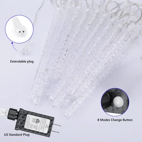 Miniatura 6 de Joomer Luces azules de carámbanos de Navidad, 13 pies, 20 tubos, 90 LED, 8 modos de luces de carámbano con función de temporizador, luces de cadena