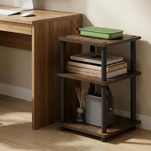 Miniatura 4 de Furinno Turn-N-Tube - Mesa auxiliar cuadrada moderna de 3 niveles, estantes abiertos sin herramientas, mesita de noche, mesita de noche, mesa