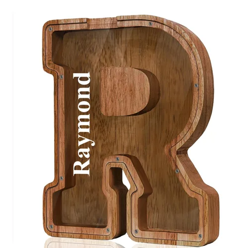 Miniatura 76 de Alcancía de madera grande personalizada con letras – Alcancía de letras para niños y niñas, regalo de cumpleaños (A)