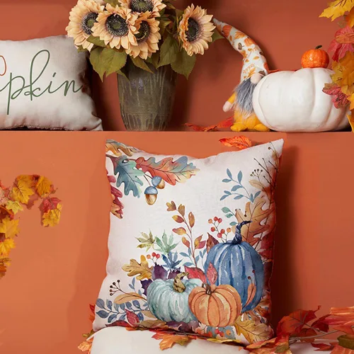 Miniatura 2 de DFXSZ Fundas de almohada de otoño de 16 x 16 pulgadas, juego de 2 fundas decorativas de otoño de hojas caídas de calabaza en acuarela azul y verde
