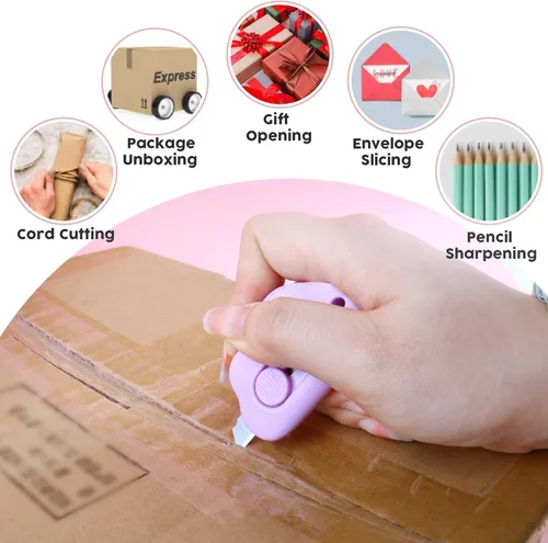 Miniatura 6 de Cortadores de cajas – Paquete de 3 abrecartas retráctiles, adorable cortador de papel pequeño de nube para llavero, bolsa de bolsillo, paquete