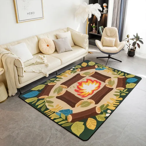 Miniatura 20 de Alfombra de fogata de 3 x 5 pies, decoración de tocones de árbol de bosque para niñas, mujeres, hombres y adolescentes, alfombra de madera marrón