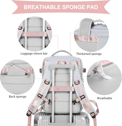 Miniatura 5 de coowoz Mochila de viaje para mujeres y hombres, aprobada por aerolíneas, mochila de mano grande, mochila de senderismo impermeable, mochila b-Gris