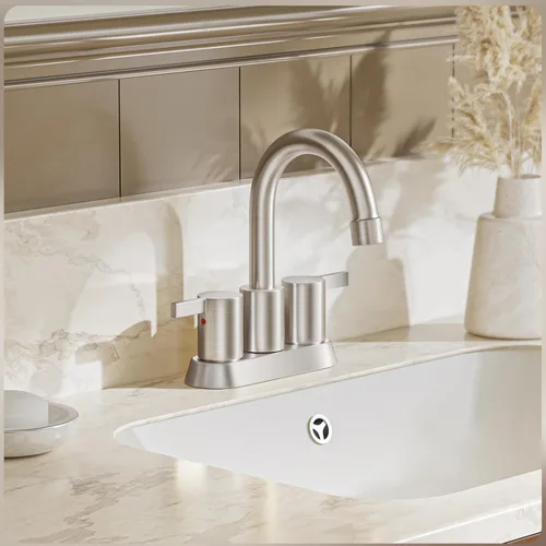 Miniatura 2 de Phiestina Grifo de Lavabo de Baño de Níquel Cepillado de 4 Pulgadas con 2 Manijas Centerset Sin Plomo, con Desagüe Emergente de Cobre y Líneas