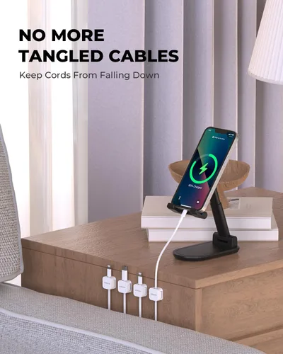 Miniatura 8 de Paquete de 10 organizadores de cables magnéticos, clips magnéticos para cables de escritorio, soporte de cables para mesita de noche, soporte