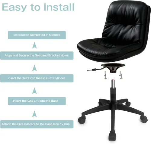 Miniatura 7 de Silla de oficina, silla de escritorio ergonómica con cojín acolchado y respaldo, altura ajustable y giro de 360°, silla de tareas sin brazos