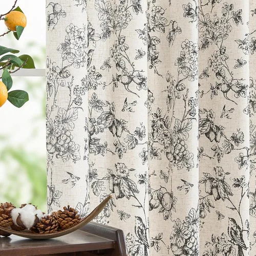 Miniatura 60 de Jinchan Cortinas de Mezcla de Lino con Estampado Floral para Sala de Estar, 84 Pulgadas de Largo, Cortinas con Bolsillo para Varilla y Tab Trasera