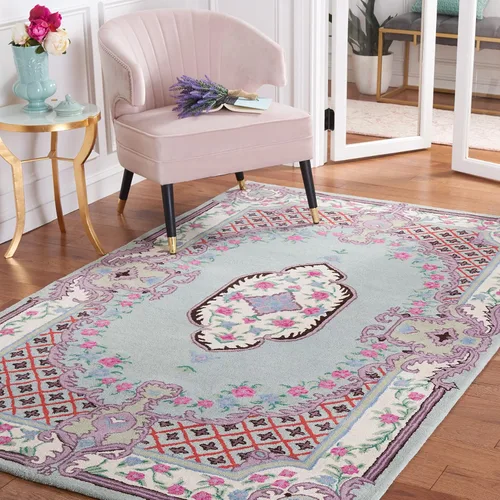 Miniatura 39 de SAFAVIEH Bellagio Collection - Alfombra decorativa de 2 x 3 pies, azul y rosa, hecha a mano de lana de medallón, ideal para zonas de alto tráfico
