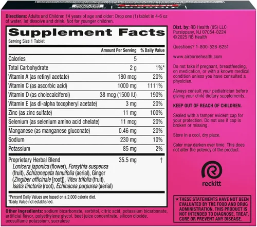 Miniatura 9 de Airborne 1000 mg de vitamina C con vitamina D y zinc, suplemento de apoyo inmunológico multivitamínico sin azúcar, antioxidantes vitaminas A C