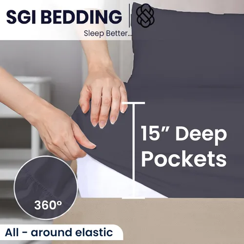 Miniatura 7 de SGI bedding Juego de sábanas King de 36 pulgadas, 100 % algodón egipcio, sábanas ajustables de 600 hilos, juego de sábanas ajustables de 4 piezas