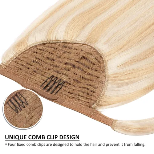 Miniatura 5 de Caliee Extensión de cabello humano de 14 pulgadas de largo, con reflejos P12/60A, color marrón dorado con rubio platino, extensión de cabello 100%