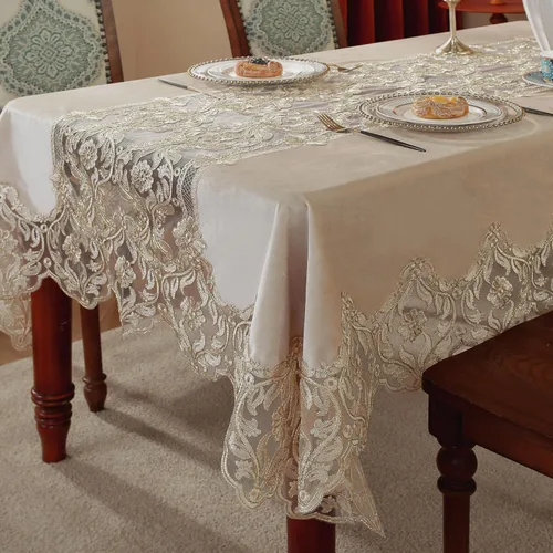 Miniatura 3 de DIGNFYING - Mantel de terciopelo italiano de encaje, retro, bohemio, rústico, elegante, rectangular, bordado, dorado, para fiesta de Navidad