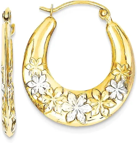 Miniatura 8 de 14K Yellow Gold White Rose Flowers Hoop Earrings