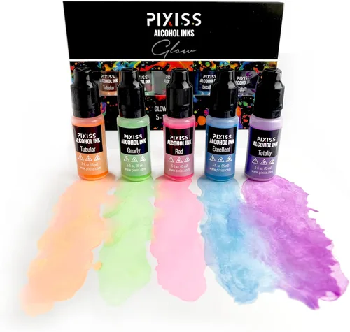 Miniatura 7 de Pixiss Juego de tinta de alcohol que brilla en la oscuridad, 5 tonos de tinta de alcohol brillante para suministros de resina epoxi, papel Yupo