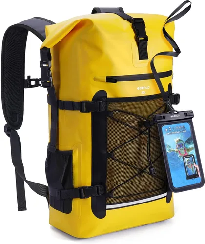 ECOHUB Mochila impermeable para mujeres y hombres, bolsa seca resistente de 30L con cierre enrollable para viajes con funda impermeable IPX8 para