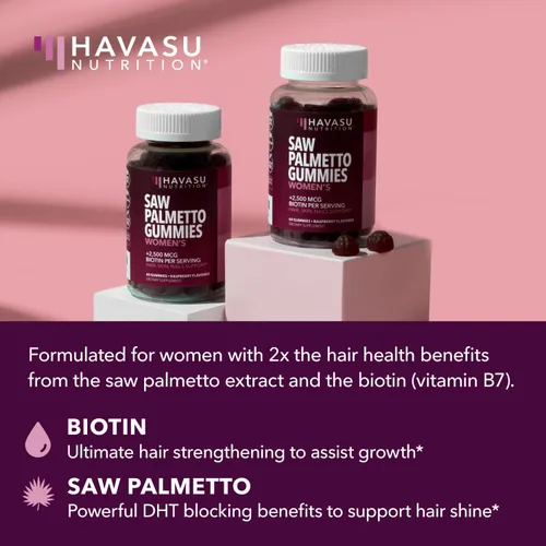 Miniatura 8 de Saw Palmetto para mujeres con 2500 mcg de biotina - Bloqueador de DHT y cabello, piel, gomitas de salud de uñas - 60 unidades - Soporta cerraduras