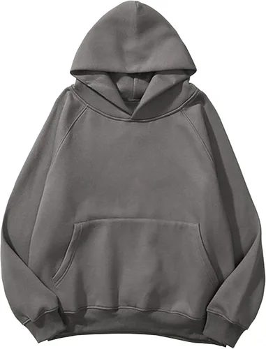 Lauweion - Sudadera unicolor básica de ajuste holgado con forro polar, capucha, mangas largas, hombro caído y bolsillo tipo canguro para mujer