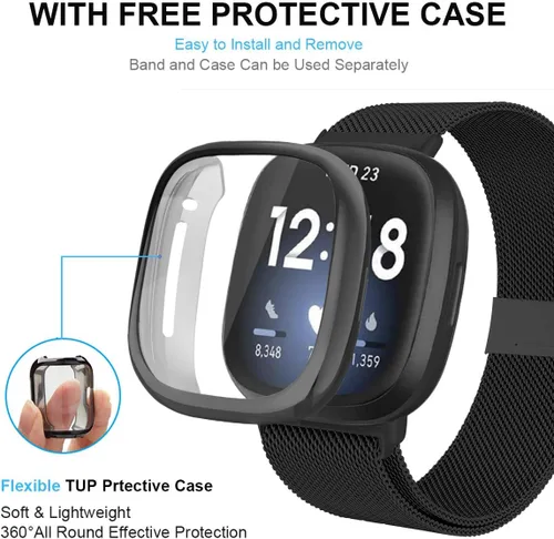 Miniatura 2 de Maxjoy Compatible con correas Fitbit Sense/Versa 3, correa de metal de acero inoxidable Versa3 con funda protectora compatible con reloj Fitbit